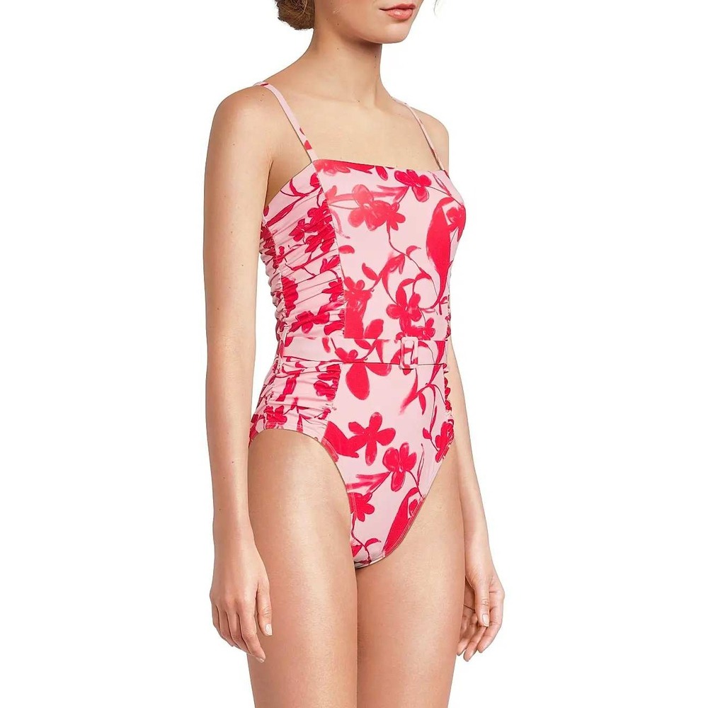 Hutch Jenny One Piece Swimsuit Medium Lipstick Floral Belted Square Neck NWT - Picture 5 of 6